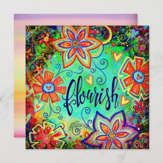 繁栄モダンフローラ勇気付けられるかわいらし サンキューカード (正面/裏面)