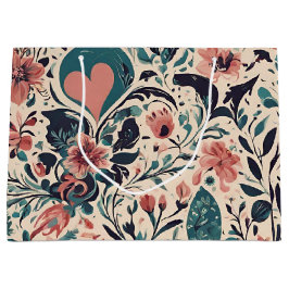 繁栄ヴィンテージハート包装紙 ラージペーパーバッグ