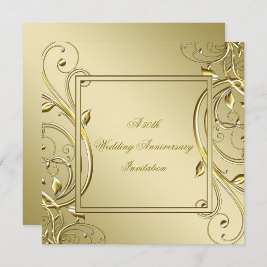 繁栄金ゴールド50結婚周年 招待状 (正面/裏面)