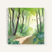繁茂する緑の森 | 自然水色 ノートブック (正面)