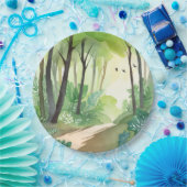 繁茂する緑の森 | 自然水色 ペーパープレート (パーティー)