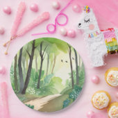 繁茂する緑の森 | 自然水色 ペーパープレート (パーティー)