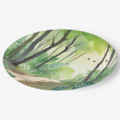 繁茂する緑の森 | 自然水色 ペーパープレート (アングル)