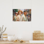 繁華街を歩く多色三組 ポスター (キッチン)