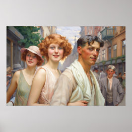 繁華街を歩く多色三組 ポスター