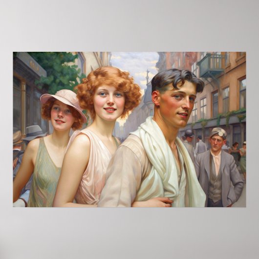繁華街を歩く多色三組 ポスター (正面)
