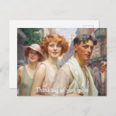 繁華街を歩く多色三組 ポストカード (正面/裏面)