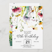 繊細お洒落な野花40歳の誕生日 招待状 (正面/裏面)