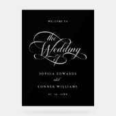 繊細でエレガントなウェディングウェルカムフロステッドブラック アクリルサイン (正面)