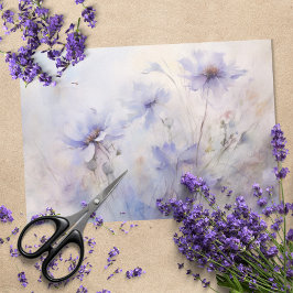 繊細でエレガントな紫のアネモネの花のデコパージュ 薄葉紙