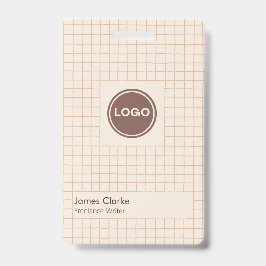 繊細でクリーミーな茶色市松模様にのパターン（ロゴ付き） バッジ