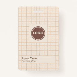 繊細でクリーミーな茶色市松模様にのパターン(ロゴ付き) バッジ