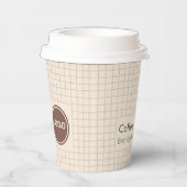 繊細でクリーミーな茶色市松模様にのパターン（ロゴ付き） 紙コップ (右)