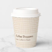 繊細でクリーミーな茶色市松模様にのパターン（ロゴ付き） 紙コップ (正面)