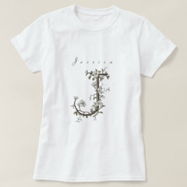 繊細でシックな「J」：ミュートJasmineモノグラム Tシャツ