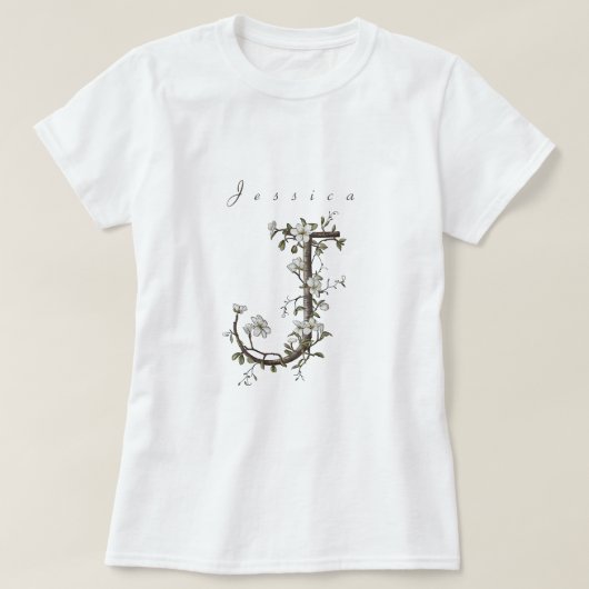 繊細でシックな「J」：ミュートJasmineモノグラム Tシャツ (デザイン正面)