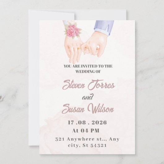 繊細でシンプルな水彩の結婚式招待状 招待状 (正面)