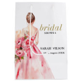 繊細でシンプルな水彩画のウェディング ブライダルシャワー ミディアムペーパーバッグ (裏面)