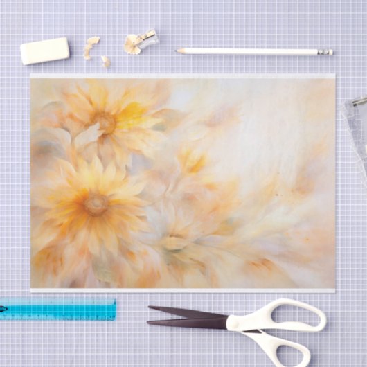 繊細でソフトなエレガントなひまわりの花のデコパージュ 薄葉紙 (クラフト)