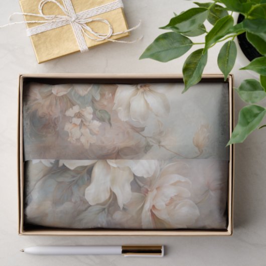 繊細でソフトな美しいエレガントな花のモチーフのデコパージュ 薄葉紙 (ギフト)