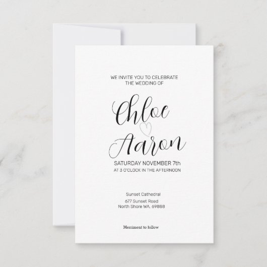 繊細でミニマルな書道ブラック&ホワイト 招待状 (正面)