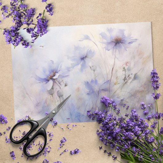 繊細で優雅な紫のアネモネの花のデコパージュ 薄葉紙