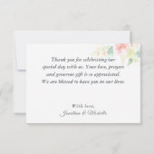 繊細で柔らかいピンクの花々緑結婚色 サンキューカード (裏面)