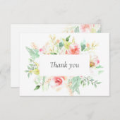 繊細で柔らかいピンクの花々緑結婚色 サンキューカード (正面/裏面)