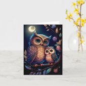 繊細で美しい母親と赤ちゃんフクロウのカード カード (黄色い花)