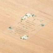 繊細で風通しの良い緑の白い花献身 アクリル招待状 (レイダウン)