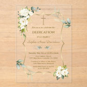 繊細で風通しの良い緑の白い花献身 アクリル招待状 (正面)