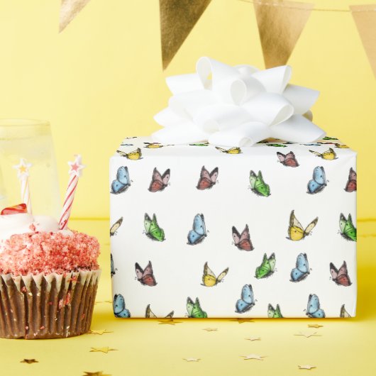 繊細なお洒落素朴蝶の夏 ラッピングペーパー (誕生日パーティー)