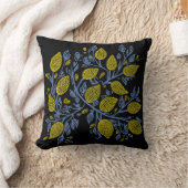 繊細なかわいらし青と黄色のレモンのつる植物 クッション (ブランケット)