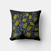 繊細なかわいらし青と黄色のレモンのつる植物 クッション (正面)