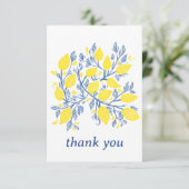 繊細なかわいらし青と黄色のレモンのつる植物 サンキューカード (スタンド正面)