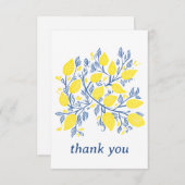 繊細なかわいらし青と黄色のレモンのつる植物 サンキューカード (正面/裏面)
