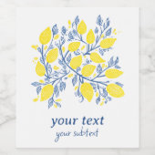 繊細なかわいらし青と黄色のレモンのつる植物 ワインラベル (シングルラベル)