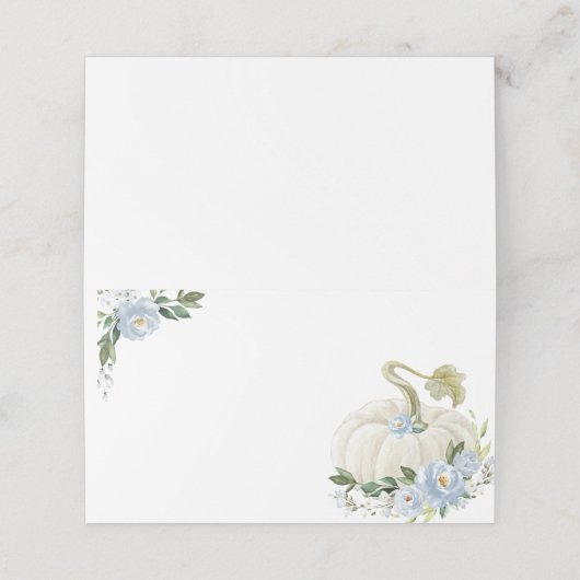 繊細なほこりっぽい青いフローラカボチャ男の子ベイビーシャワー プレイスカード (外部開封)