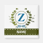 繊細なアイビーの花輪とリボンの名前（イニシャルZ付き） マグネット (正面)
