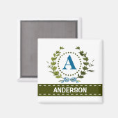 繊細なアイビーリースと弓の名前とモノグラムA マグネット (正面/裏面)