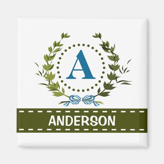 繊細なアイビーリースと弓の名前とモノグラムA マグネット (正面)