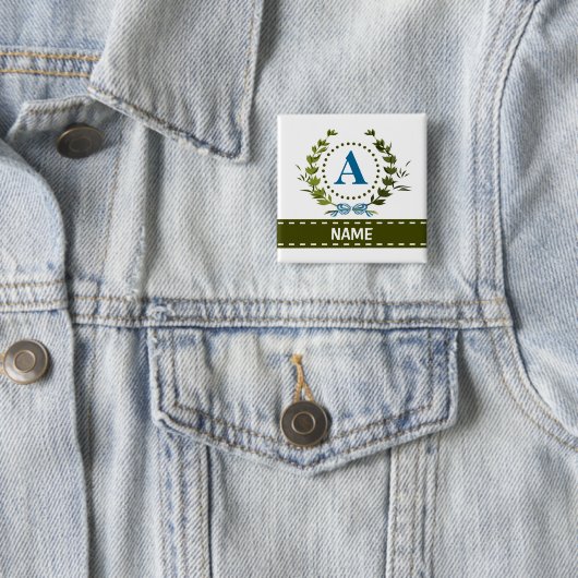 繊細なアイビーリースと弓の名前とモノグラムA 缶バッジ (インサイチュ)