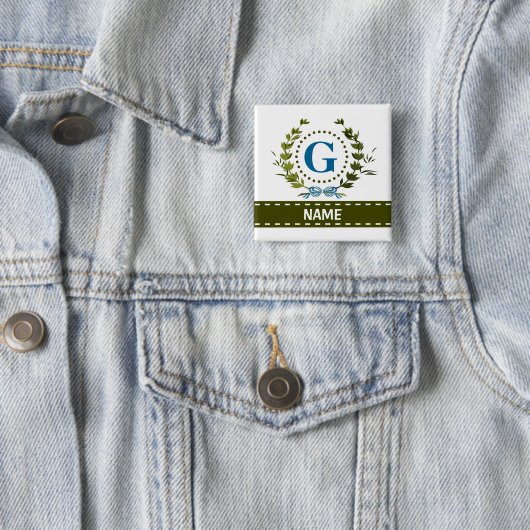 繊細なアイビーリースと弓の名前とモノグラムG 缶バッジ (インサイチュ)