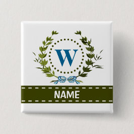 繊細なアイビーリースと弓の名前とモノグラムW 缶バッジ