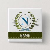 繊細なアイビーリースとBow Name with Monogram N 缶バッジ (正面)