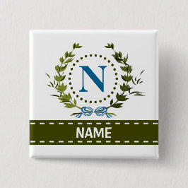 繊細なアイビーリースとBow Name with Monogram N 缶バッジ