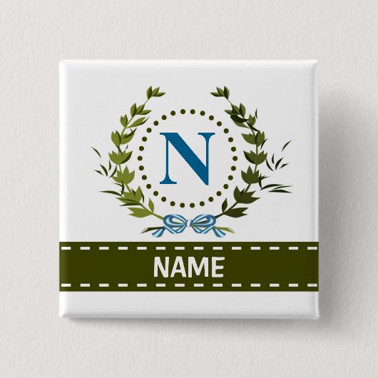 繊細なアイビーリースとBow Name with Monogram N 缶バッジ (正面)