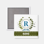 繊細なアイビーリースとBow Name with Monogram R マグネット (正面/裏面)