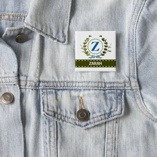 繊細なアイビーリースとBow Name with Monogram Z 缶バッジ (インサイチュ)