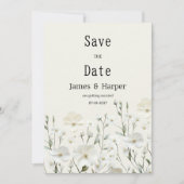 繊細なアイボリーの白い花の配置 Save the Date 招待状 (正面)
